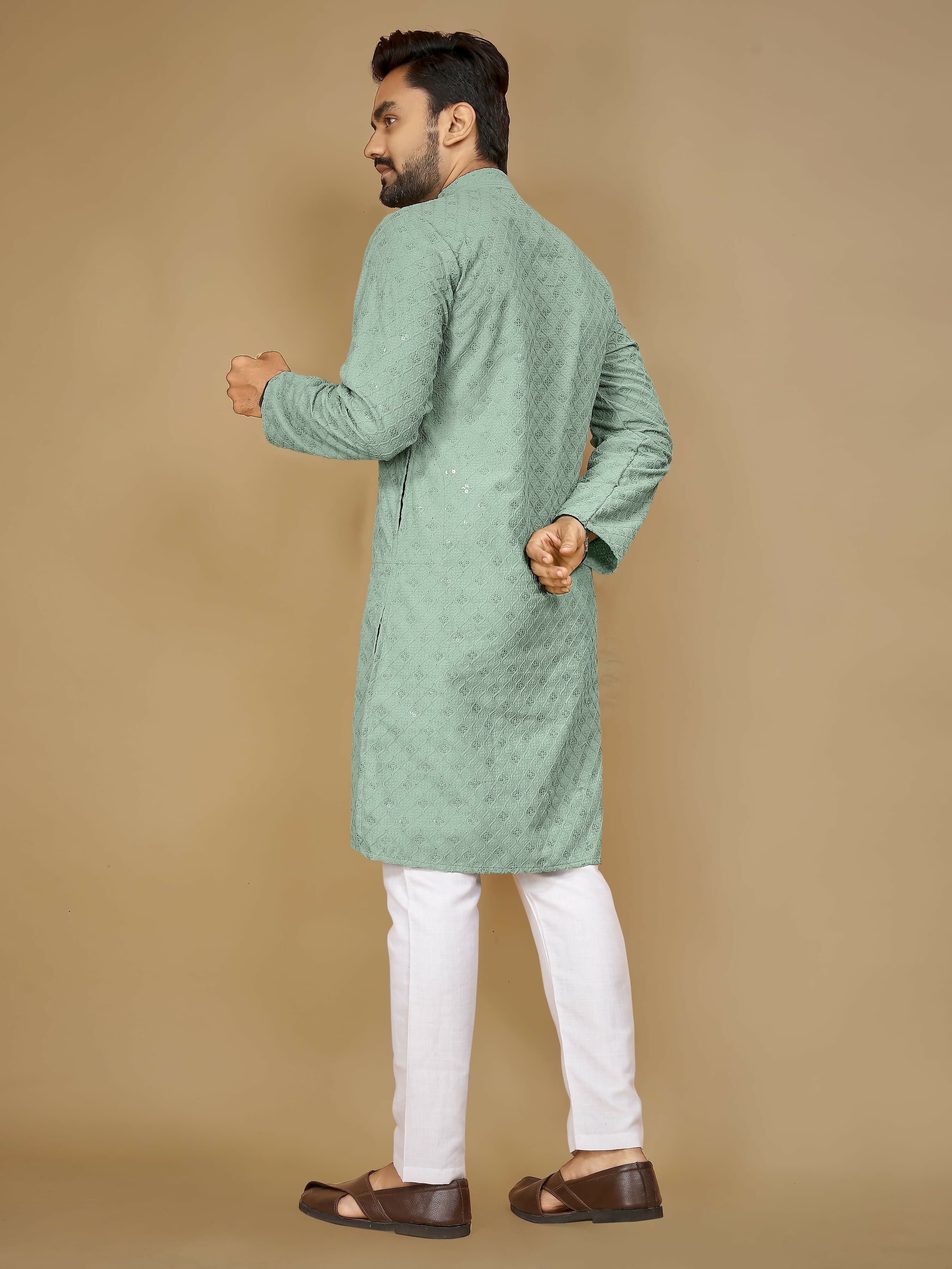 Anaita Sea_Green Embroidered Rayon Straight Kurta - Distacart