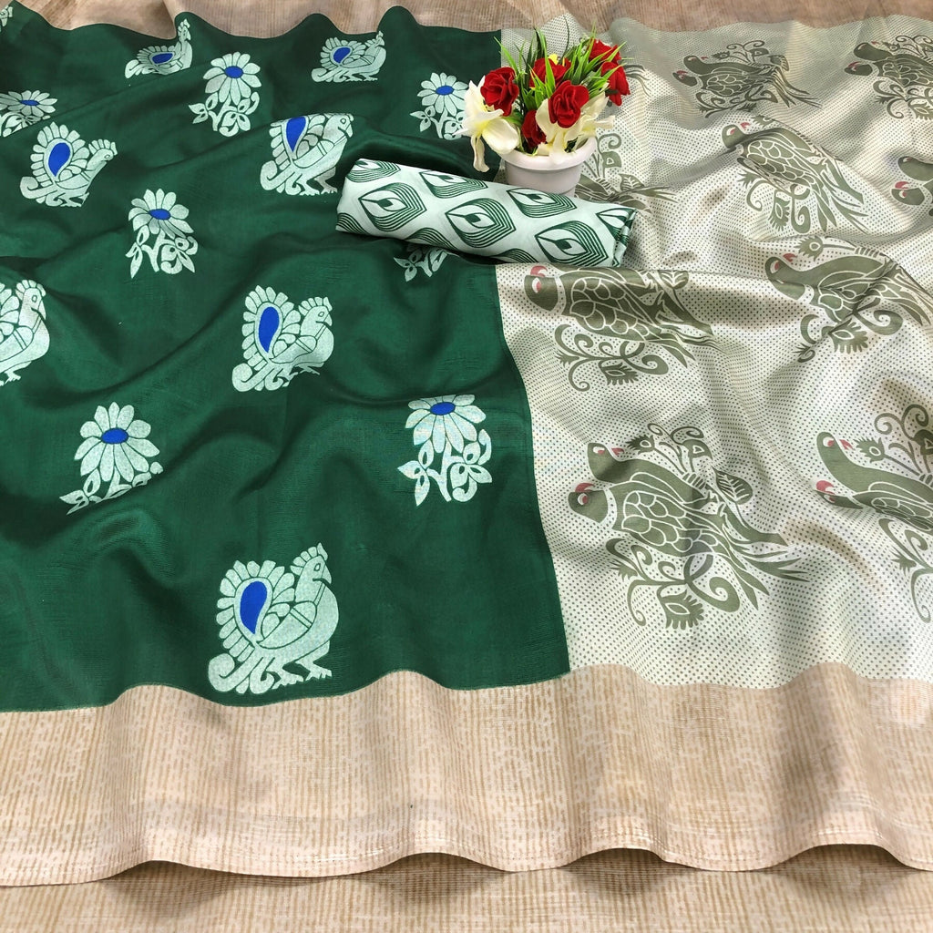 Vamika Green Printed Art Silk Saree