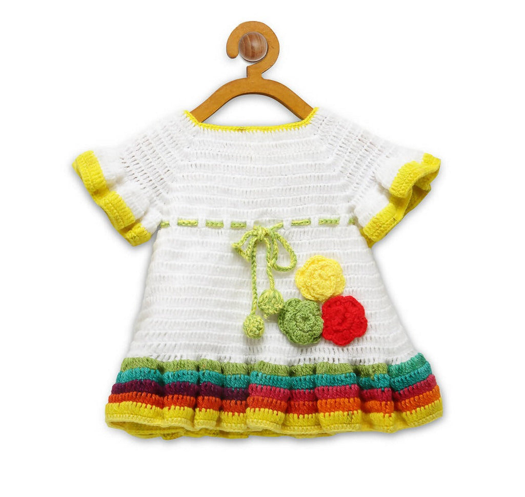 Chutput Kids White Ice Cream Design Solid Wool Frock