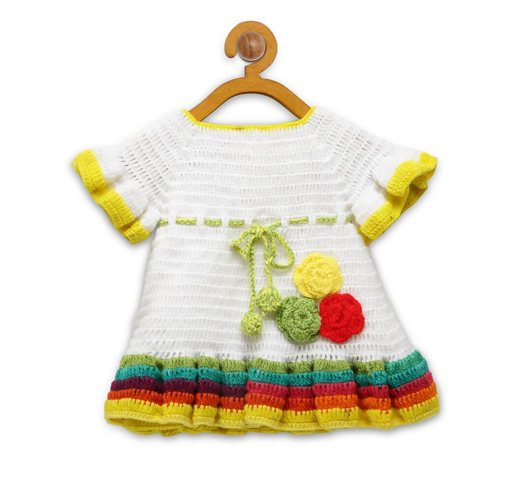 Chutput Kids White Ice Cream Design Solid Wool Frock