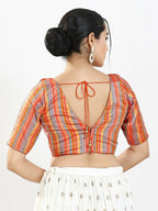 Joban Fashion Orange Multi Brocade Padded Blouse With V Neck Elbow Sleeves - Distacart