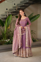 Teeya Creation Onion Color Fendy Silk Wedding Wear Embroidery Work Long Gown - Distacart