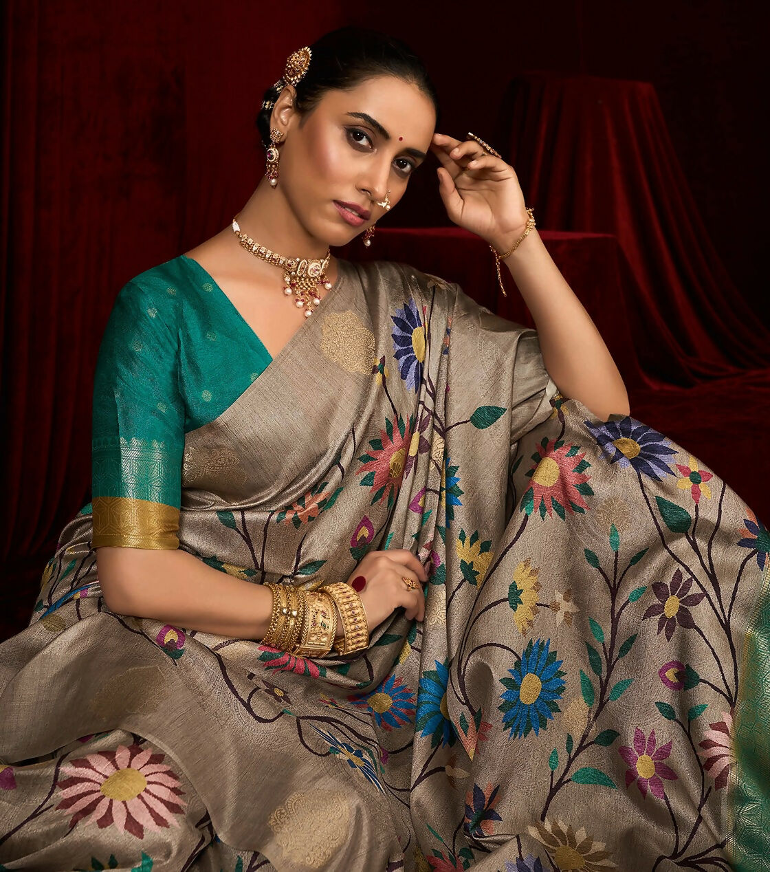 Joban Fashion Greensoft Silk Weaving Fabric With Digital Jamdani Print With Jacquard Rich Pallu & Blouse With Spring Tassels - Distacart