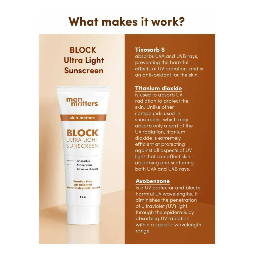 Man Matters BLOCK Ultra Light Sunscreen SPF 30PA+++, UVA, UVB