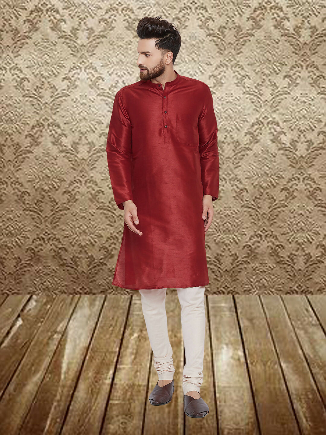 Even Apparels Men's Art Silk Maroon Kurta