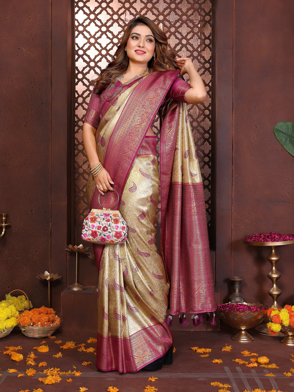 Aastha Fashion Mustard Tissue Silk Weaving Saree - Distacart