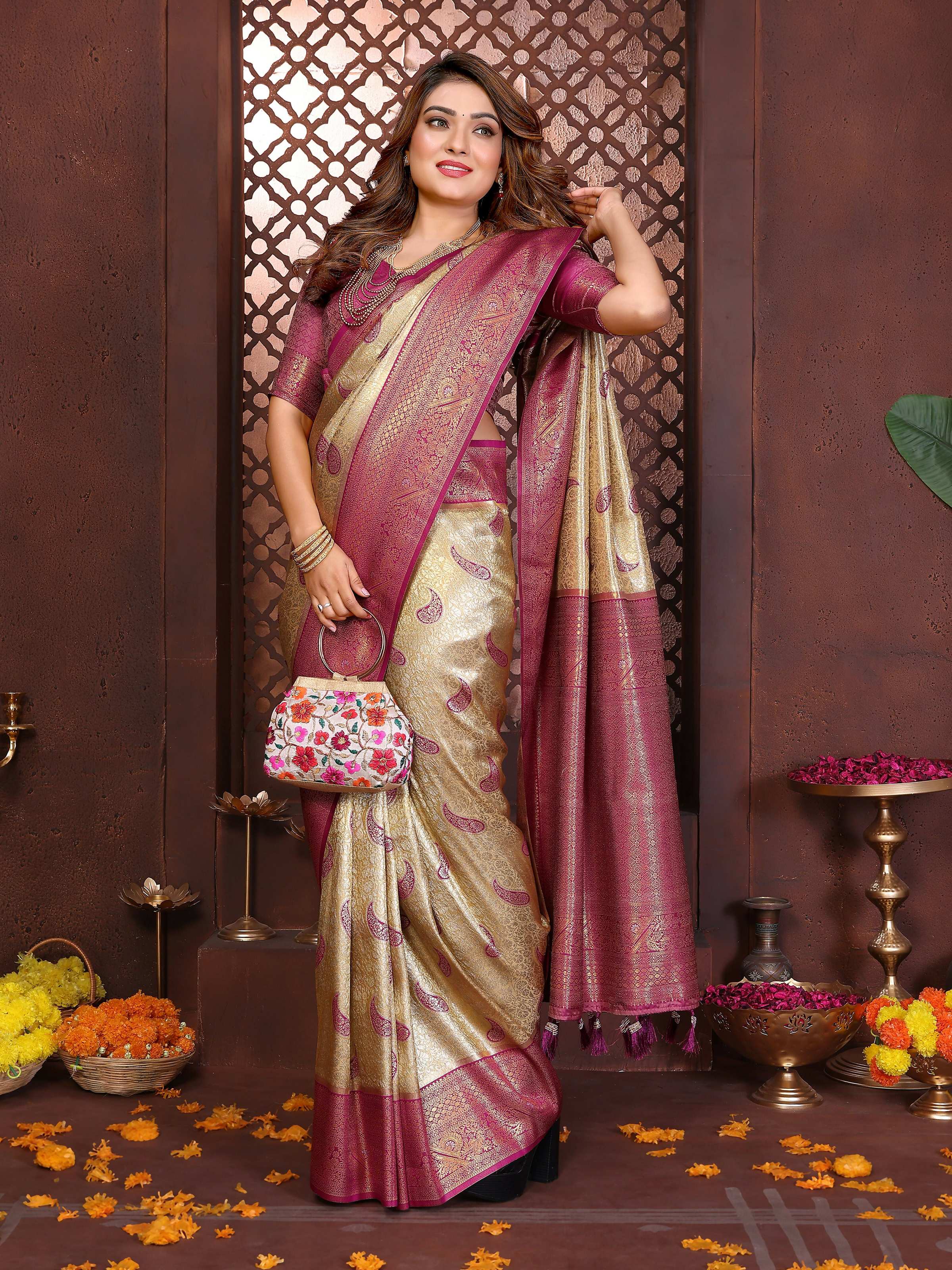 Aastha Fashion Mustard Tissue Silk Weaving Saree - Distacart