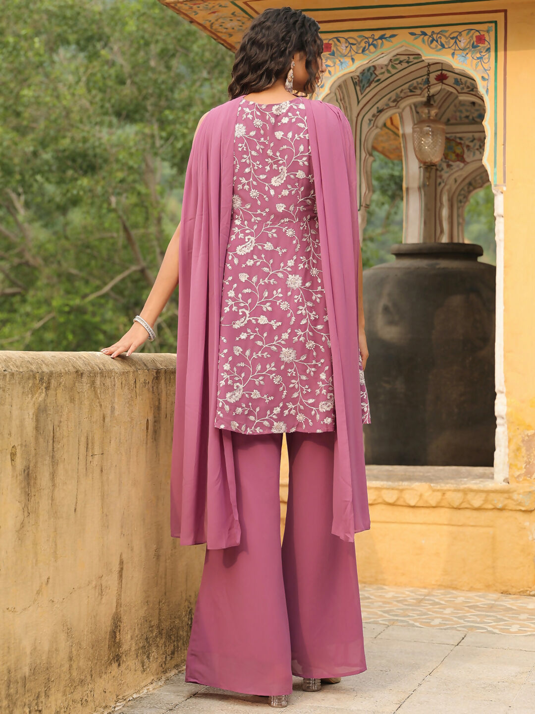 Janasya Lavender Georgette Embroidered Kurta,Bottom & Dupatta