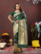 Lorenvalley Fashion Green Soft Silk Woven Design Gold Zari Weaving Saree