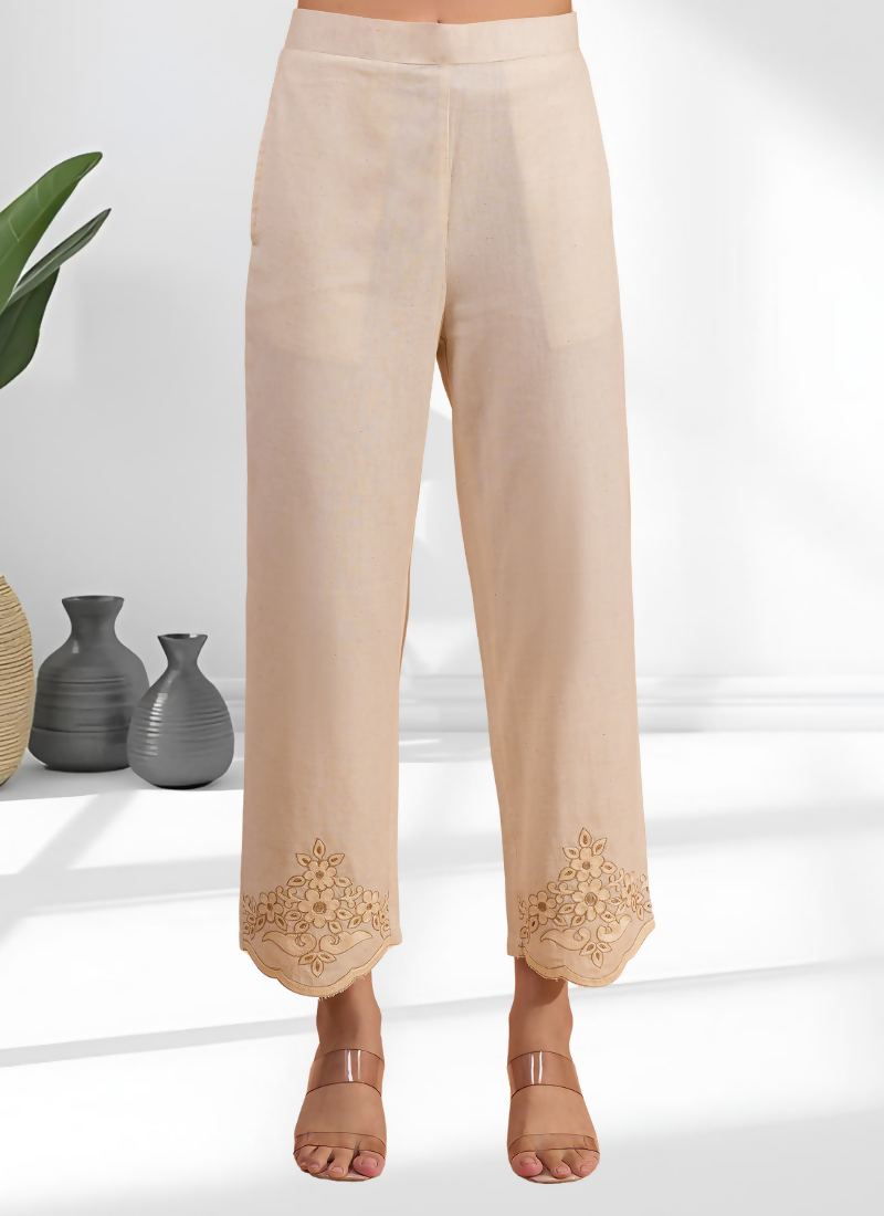 Joban Fashion Beige Linen Embroidered Readymade Cord Set - Distacart
