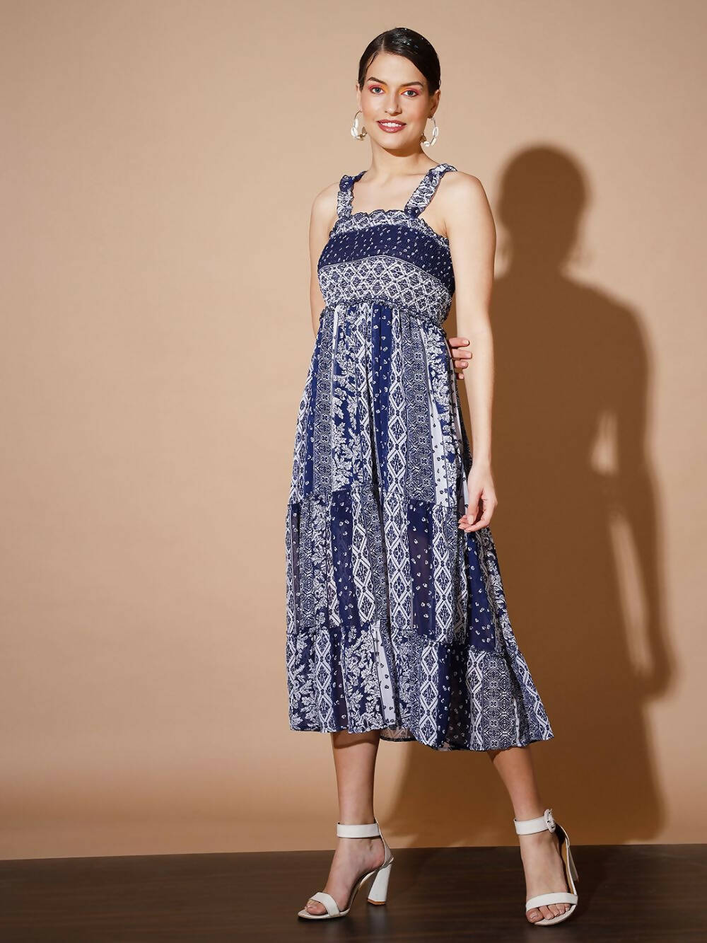 Myshka Women Blue Geometric Dresses - Distacart