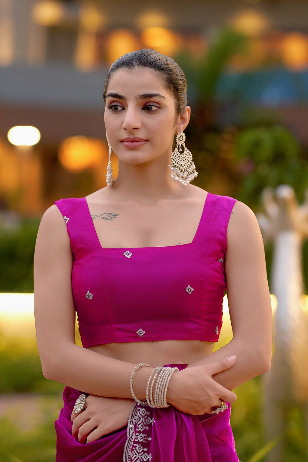 Vastranavya Pink Embroidery Work Shimmer Chiffon Saree with Unstitched Blouse - Distacart