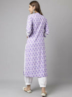 FIORRA Women's Light Purple Cotton A-Line Kurta Set
