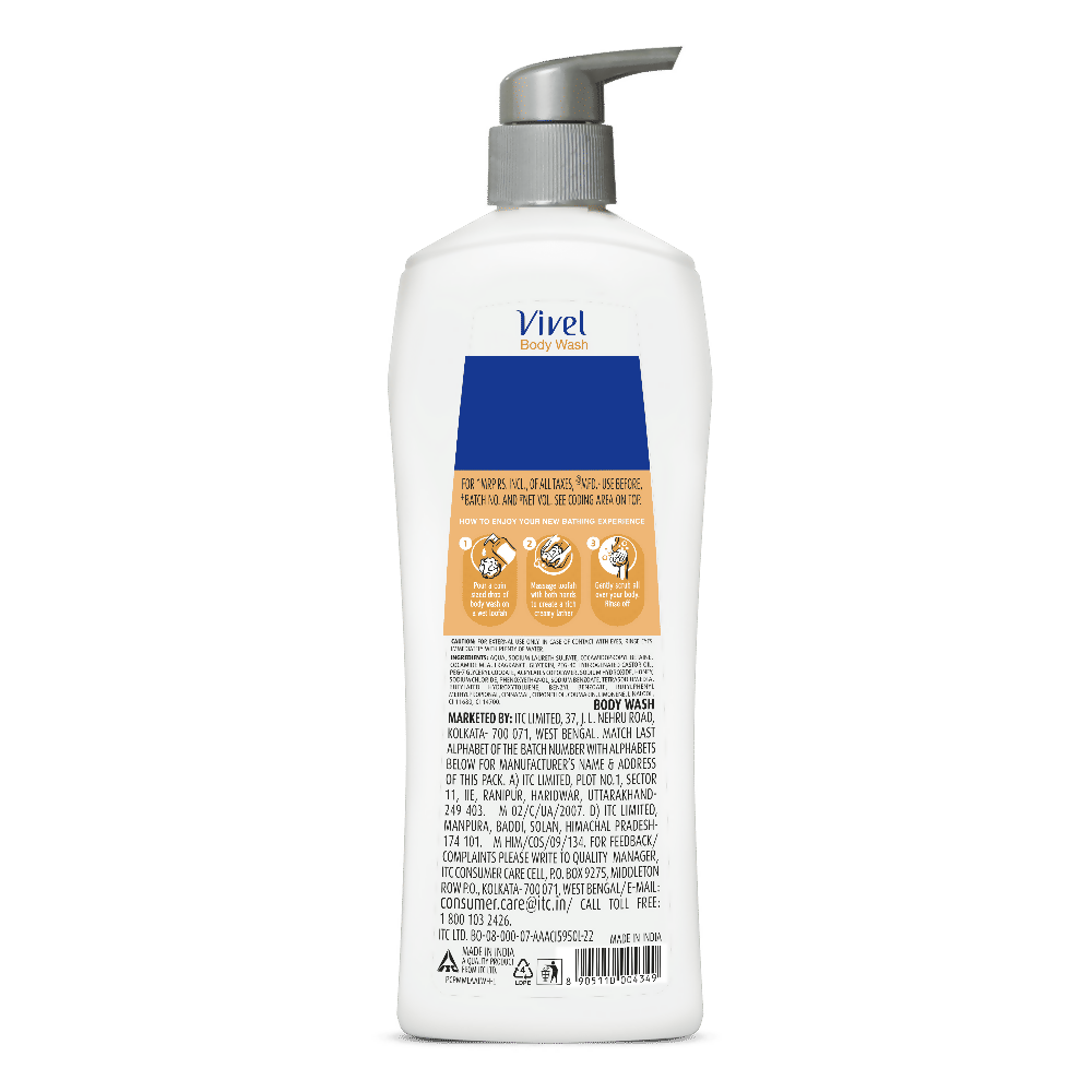 Vivel Moisturizing Body Wash Glycerin & Honey Pump Bottle Shower Gel for Soft Glowing Skin