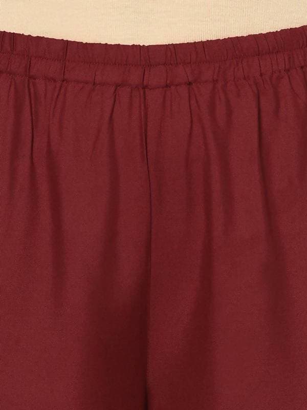 Aniyah Rayon Maroon Color Block Print Flared Slip-On Palazzo (AN-213K)