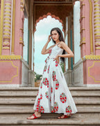 Designer Partywear Printed White Pure Maslin Gown - Anbazaar - Distacart