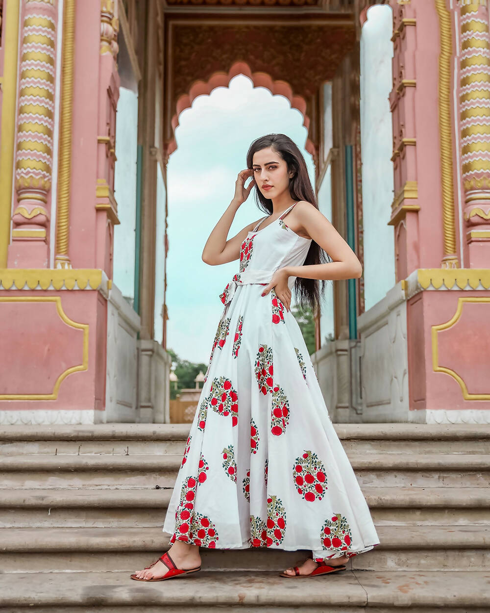 Designer Partywear Printed White Pure Maslin Gown - Anbazaar - Distacart