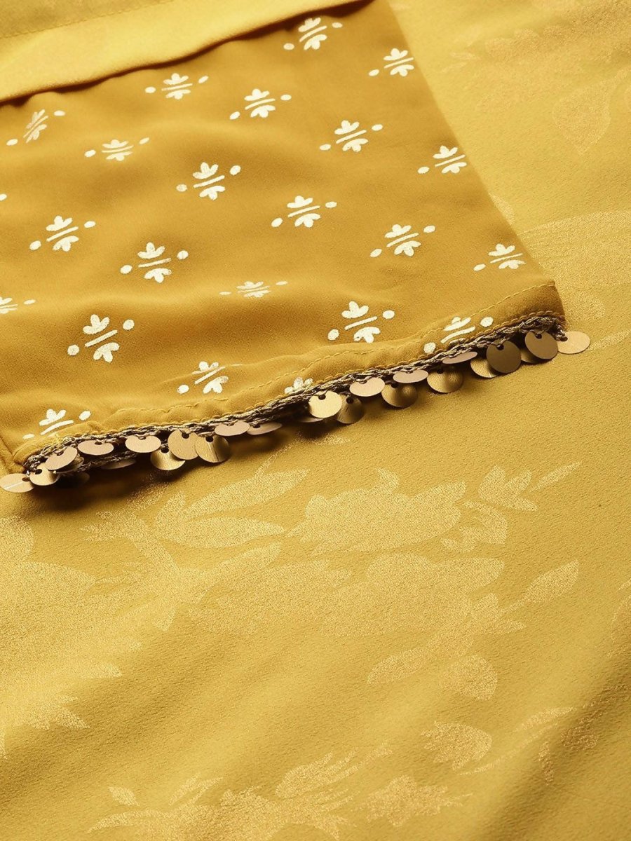 Ahalyaa Women Mustard Crepe Printed Kurta Palazzo Set With Dupatta