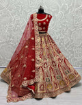 Jyoti Fashion Women's Red Velvet Dori, Multi Thread Embroidered with Diamond Work Wedding Lehenga Choli