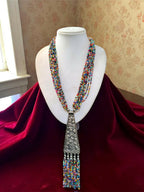 Inhanns Day-To-Dinner Tie Shaped Oxidized Black Metal Multi-Layered Long Only Necklace - Multicolor