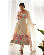 Joban Fashion Cream Kurta Set Organza Sequin Embroidery Work - Distacart