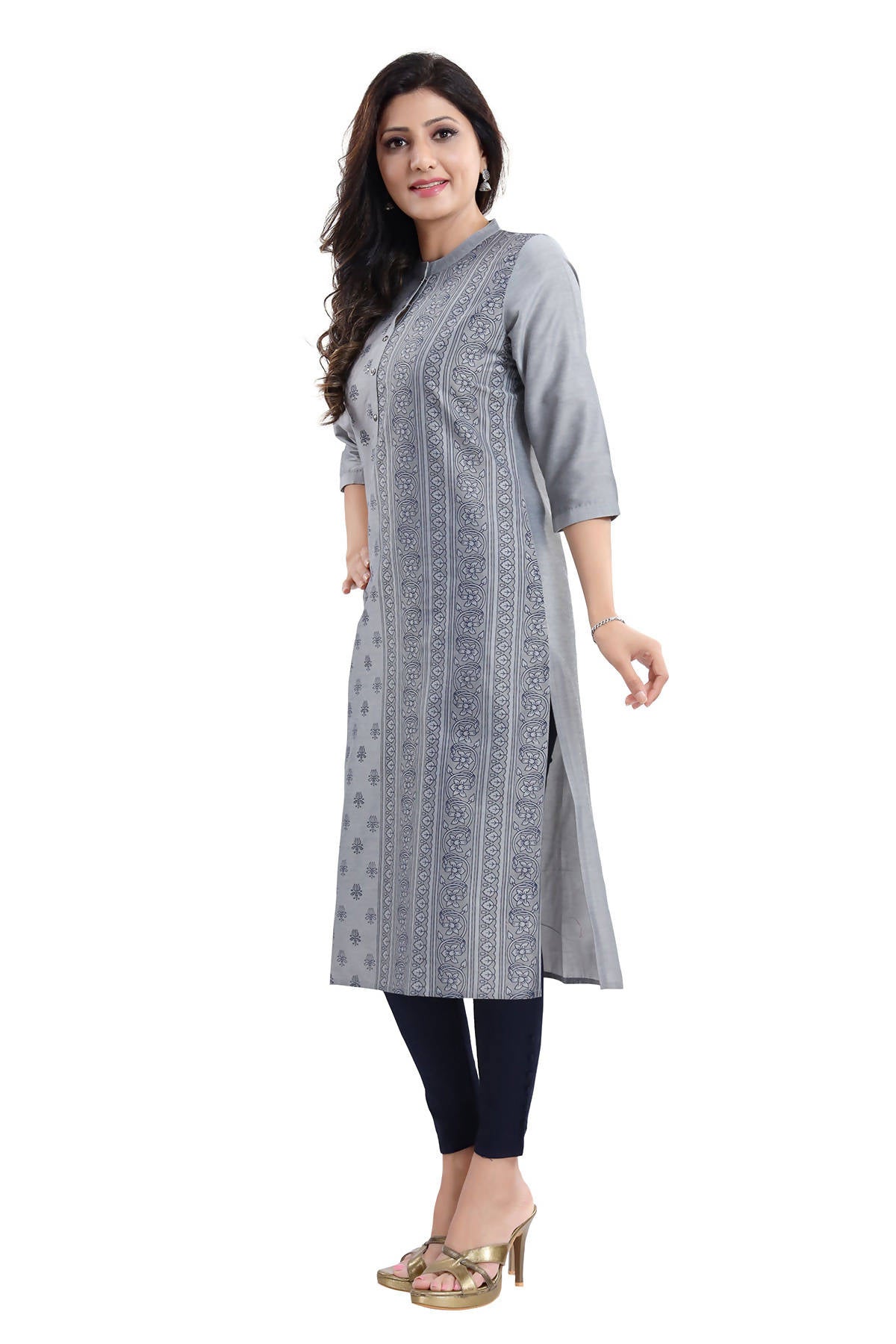 Snehal Creations Grey Cotton Silk Formal Wear Tunic For Women - Distacart