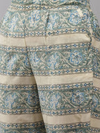 Yufta Women Beige Floral Printed Regular Pure Cotton Kurta with Trouser