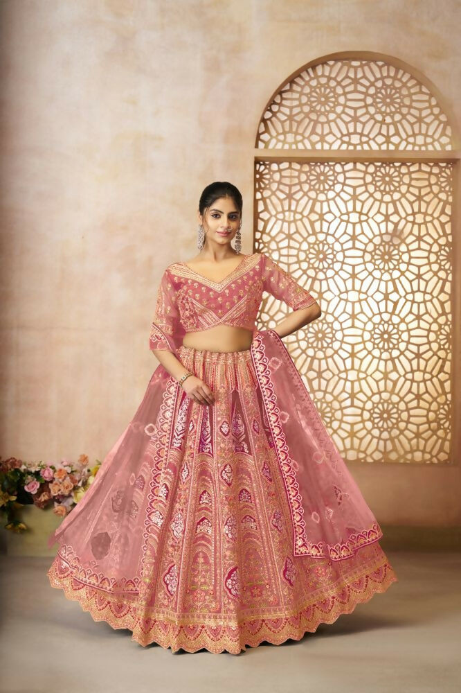 Kesar Fab Pink Banarasi Silk Embroidered Lehenga