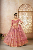 Kesar Fab Pink Banarasi Silk Embroidered Lehenga