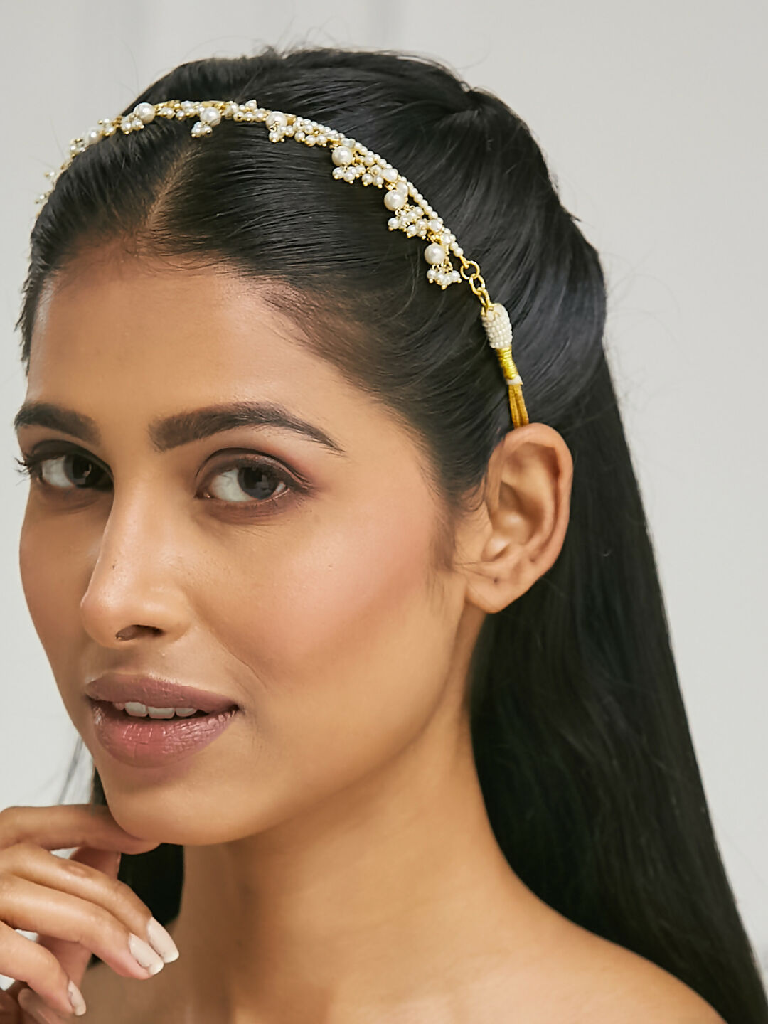 Nuyug 22K Gold-Plated Kundan & Pearl Studded Matha Patti Head Jewellery - Distacart