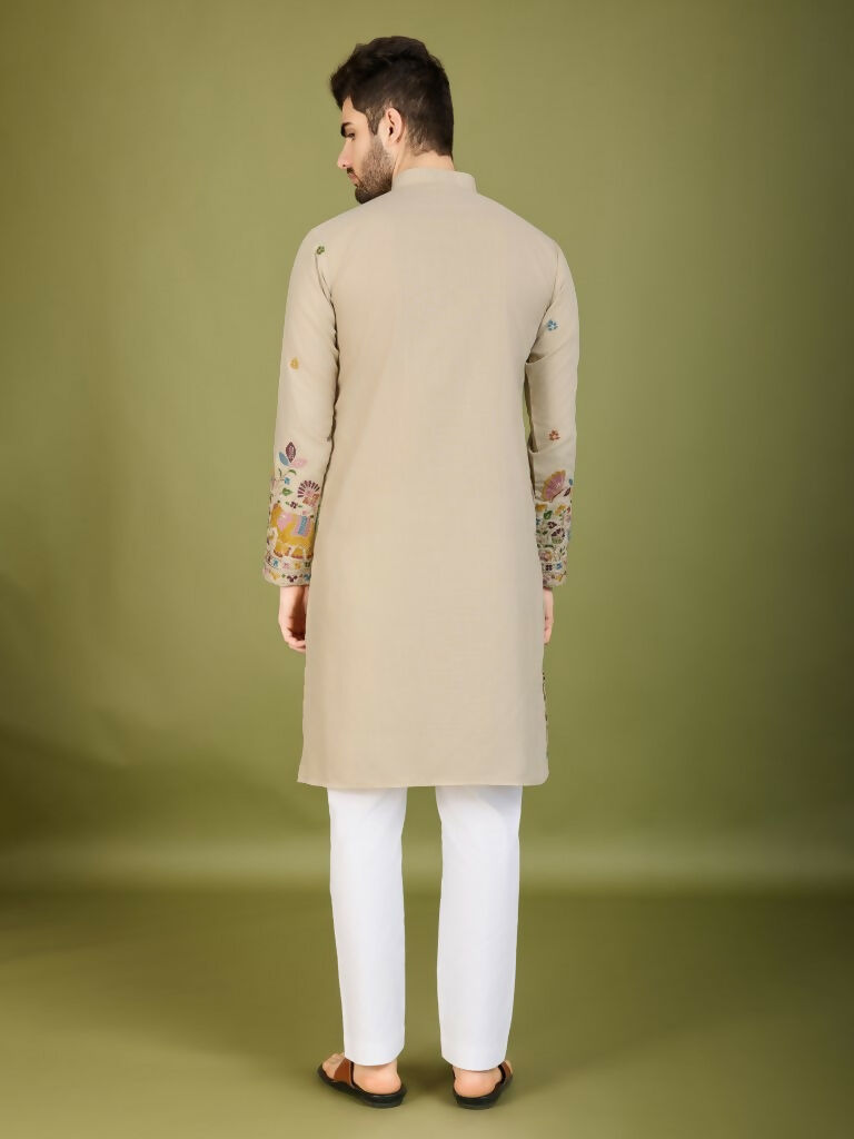 Vastranavya Ivory Exclusive Festival Wear Cotton Sequence Embroidered & Thread Work Kurta