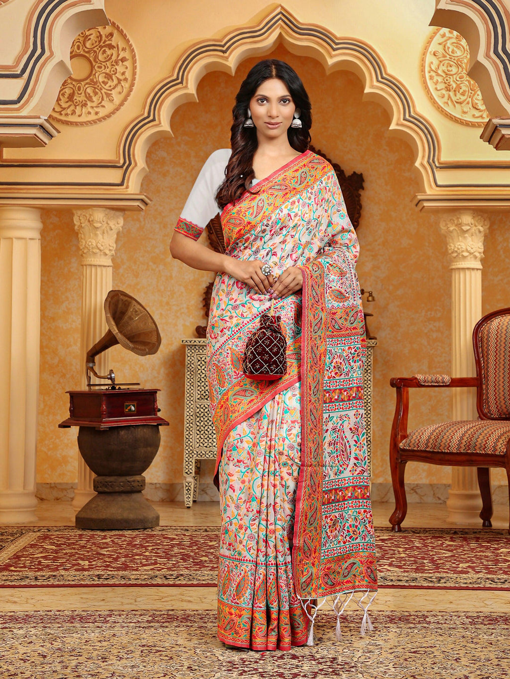 Shree Shyam Fashion Linen Cotton(Woven Work) Multicolour Saree - Distacart