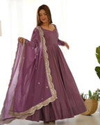 Joban Fashion Purple Kurta Set Chanderi Sequence Embroidery Work - Distacart