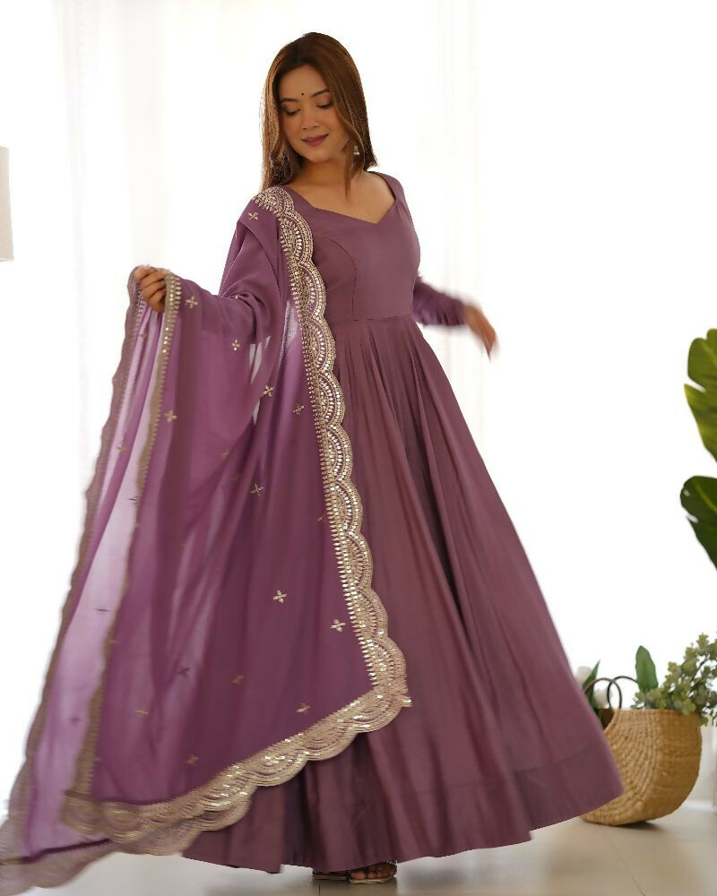 Joban Fashion Purple Kurta Set Chanderi Sequence Embroidery Work - Distacart