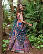 Jyoti Fashion Outstanding Blue Chinon 3MM, 9MM Sequins with Thread & Jari Embroidery Lehenga Choli with Dupatta