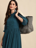 Janasya Teal Dobby Weave Kurta - Distacart