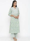 Miravan Women's Floral Jaipuri Cotton Kurta Palazzo With Tassel Set