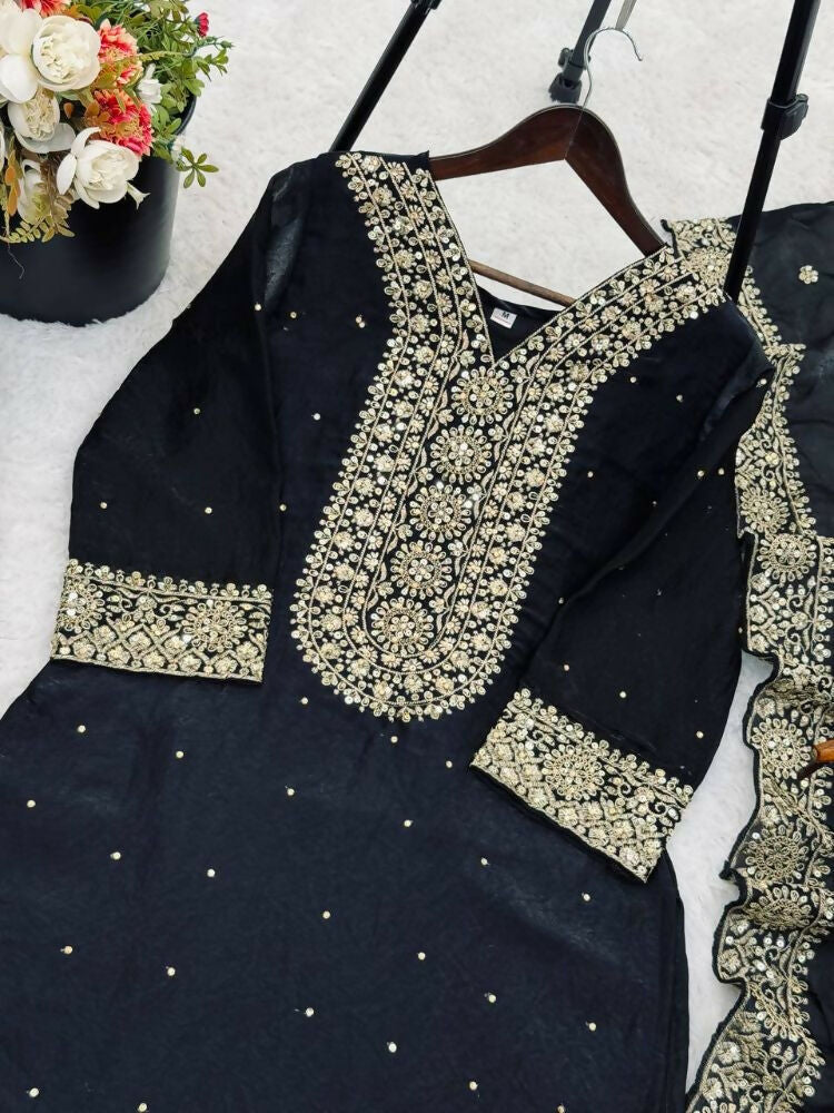 Teeya Creation Black Color Fendy Silk Embroidery Work Wedding Wear Salwar Suit - Distacart