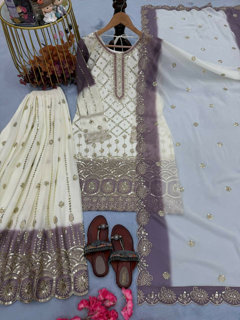 Teeya Creation Multi Color Star Georgette Heavy Embroidery Work Functional Wear Salwar Suit - Distacart