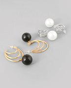 VOJ Set Of 2 Korean Drop Earrings - Gold Plated With Black Pearl and Silver Plated With White Pearl Earrings - Distacart