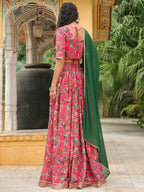 Janasya Pink Georgette Floral Lehenga Choli Dupatta