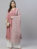 Miravan Women's Cotton Floral Print Anarkali Kurta With Dupatta