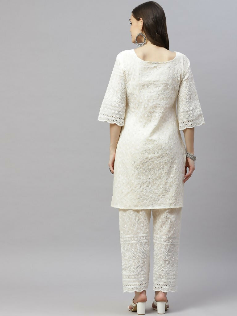 Miravan Women's Cotton Printed Embroidery Straight Kurta And Palazzo