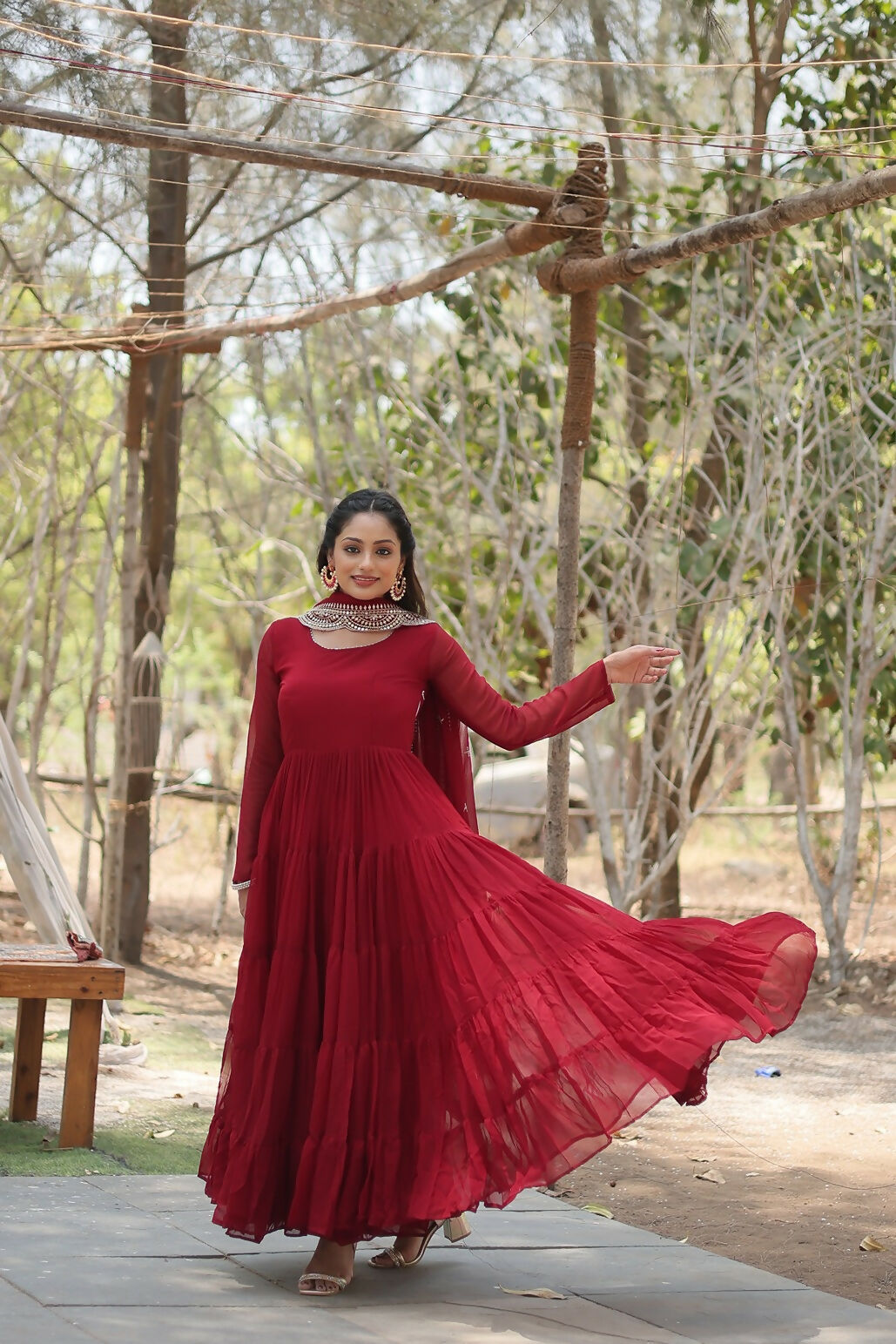 Joban Fashion Maroon Georgette Sequence Embroidery Work Kurta Set - Distacart
