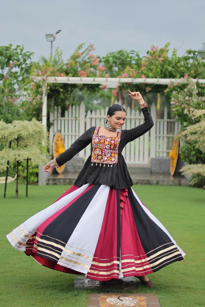 Teeya Creation Multi Colour Reyon Silk Gamathi Work Navratri lehenga Choli