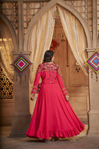 Rani Pink Viscose Rayon Thread Embroidered Work With Mirror All Over Navratri Lehenga Choli With Dupatta - Raas