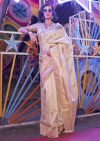 Beautiful Cream Handloom Weaving Silk Saree - Emponline