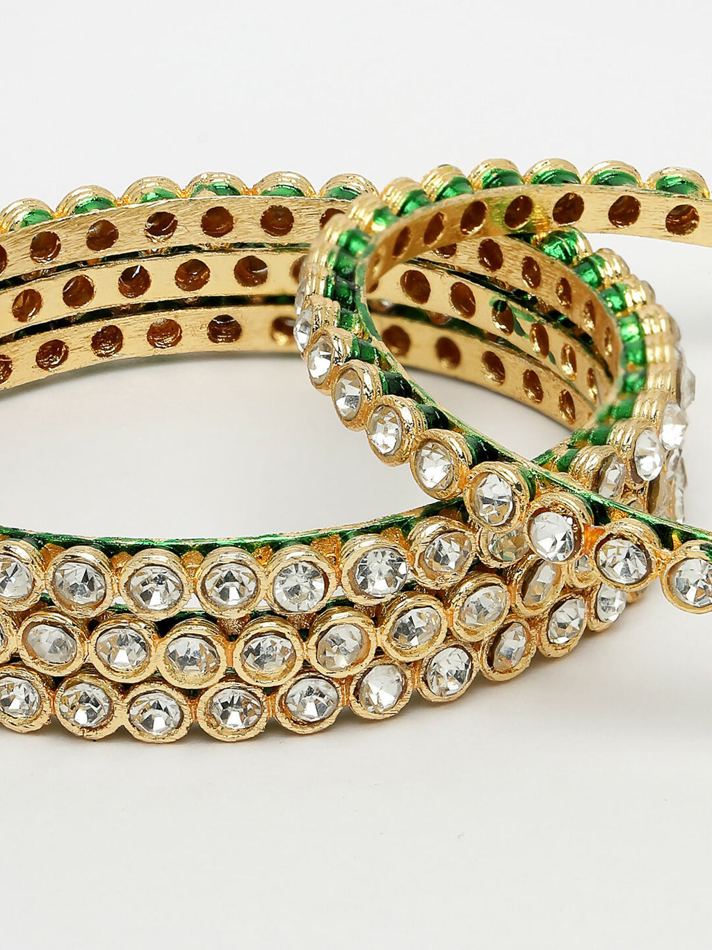 NVR Women's Set Of 4 Gold-Plated Kundan-Studded Traditional Bangles - Distacart