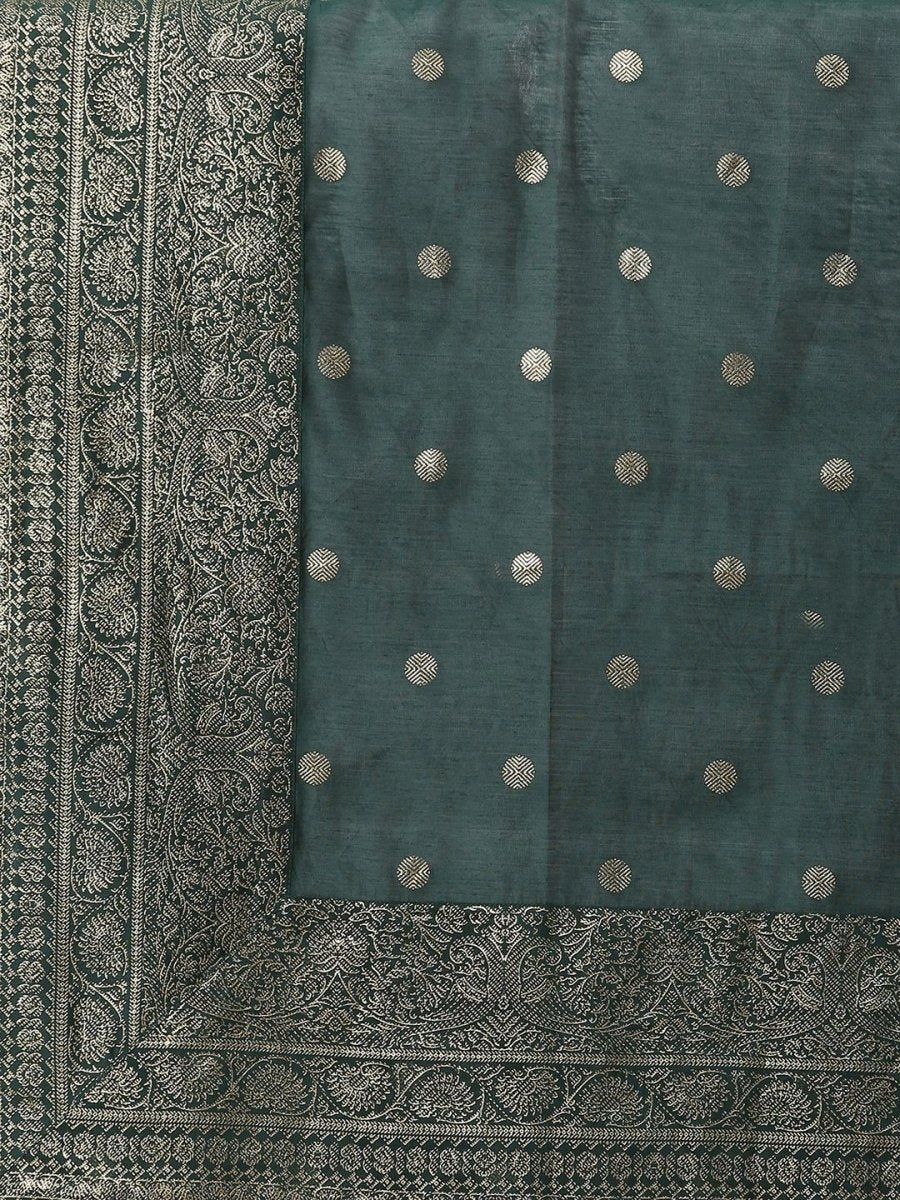 Ahalyaa Dark Green Chanderi Solid Kurta With Palazzo And Dupatta Set
