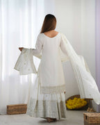 Joban Fashion White Kurta Set Silk Sequins , Zari, Coding & Thread Embroidered work - Distacart